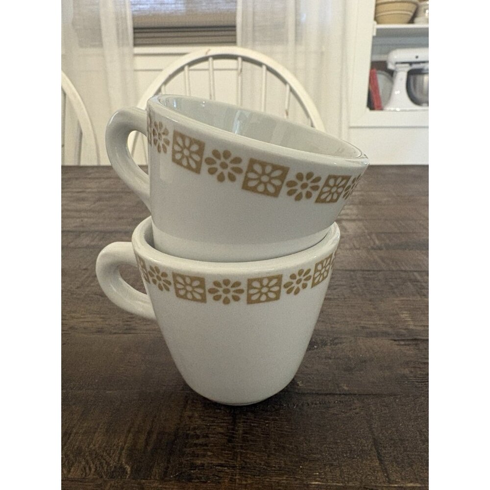 Vintage Anchor Hocking Shenango China Cups Daisy Square Pair Of 2